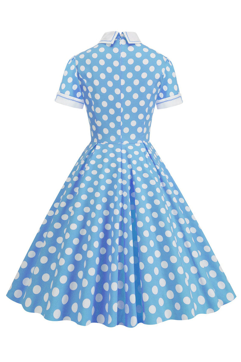 Laden Sie das Bild in den Galerie-Viewer, Hepburn Stil Polka Dots Vintage Kleid mit kurzen Ärmeln