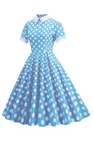 Laden Sie das Bild in den Galerie-Viewer, Hepburn Stil Polka Dots Vintage Kleid mit kurzen Ärmeln