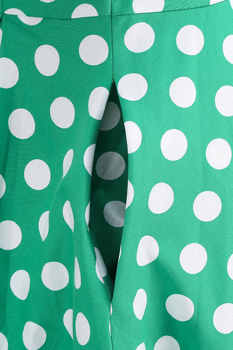 Laden Sie das Bild in den Galerie-Viewer, Grüner weißer Punkt Vintage Kleid mit kurzen Ärmeln