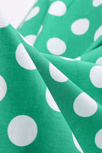 Grüner weißer Punkt Vintage Kleid mit kurzen Ärmeln