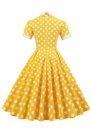 Laden Sie das Bild in den Galerie-Viewer, Grüner weißer Punkt Vintage Kleid mit kurzen Ärmeln