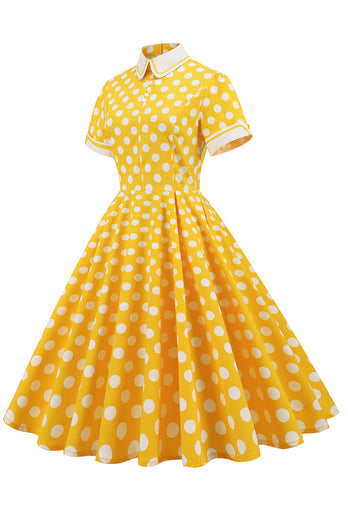 Gelbes Polka Dots Frühlingskleid der 1950er Jahre