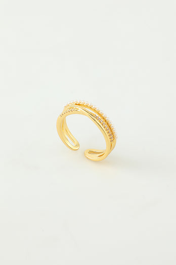 Goldener Zirkon Ring mit Perle