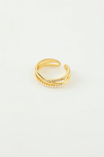 Goldener Zirkon Ring mit Perle