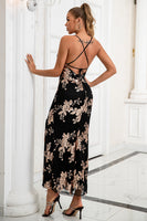 Laden Sie das Bild in den Galerie-Viewer, Scheide Spaghetti Träger Schwarz Langes Ballkleid mit Schlitz