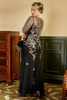 Schwarzes goldenes Übergröße 1920er Jahre Paillettenkleid