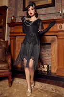 Laden Sie das Bild in den Galerie-Viewer, Luxuriöses Pailletten Perlen Fransenkleid aus den 1920er Jahren