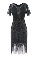 Laden Sie das Bild in den Galerie-Viewer, Luxuriöses Pailletten-Perlen-Fransenkleid aus den 1920er Jahren