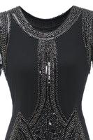 Laden Sie das Bild in den Galerie-Viewer, Luxuriöses Pailletten-Perlen-Fransenkleid aus den 1920er Jahren