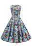 Laden Sie das Bild in den Galerie-Viewer, Hellblaues Blumenkleid aus den 1950er Jahren