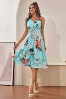 Laden Sie das Bild in den Galerie-Viewer, V Ausschnitt Hellblau 1950er Jahre Vintage Kleid