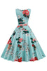 Laden Sie das Bild in den Galerie-Viewer, Hellblaues V-Ausschnitt 1950er Jahre Vintage Kleid