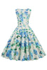 Laden Sie das Bild in den Galerie-Viewer, Hellblaues V-Ausschnitt 1950er Jahre Vintage Kleid