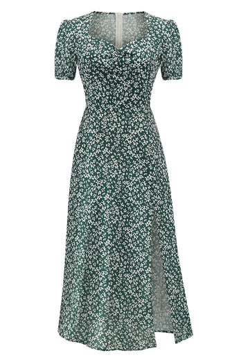 V-Ausschnitt Blumen 1950er Jahre Vintage Kleid