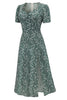 Laden Sie das Bild in den Galerie-Viewer, V-Ausschnitt Blumen 1950er Jahre Vintage Kleid