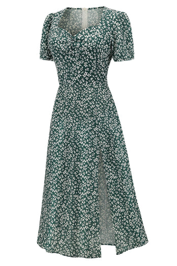 V-Ausschnitt Blumen 1950er Jahre Vintage Kleid