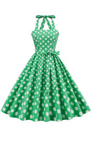 Laden Sie das Bild in den Galerie-Viewer, Grünes Polka Dots 1950er Jahre Pin Up Kleid