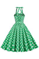 Laden Sie das Bild in den Galerie-Viewer, Grünes Polka Dots 1950er Jahre Pin Up Kleid