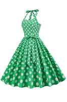 Laden Sie das Bild in den Galerie-Viewer, Grünes Polka Dots 1950er Jahre Pin Up Kleid