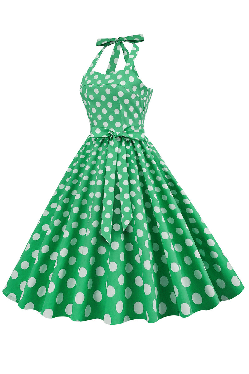 Laden Sie das Bild in den Galerie-Viewer, Grünes Polka Dots 1950er Jahre Pin Up Kleid