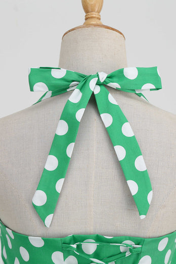 Grünes Polka Dots 1950er Jahre Pin Up Kleid