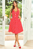 Laden Sie das Bild in den Galerie-Viewer, Hepburn Stil Neckholder Rote Knopf Polka Dots Rockabilly Kleid