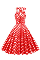 Laden Sie das Bild in den Galerie-Viewer, Rotes Button Polka Dots 1950er Jahre Pin Up Kleid