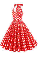Laden Sie das Bild in den Galerie-Viewer, Rotes Button Polka Dots 1950er Jahre Pin Up Kleid