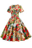 Laden Sie das Bild in den Galerie-Viewer, Gelb und Grün Floral Vintage 1950er Jahre Kleid mit Ärmeln