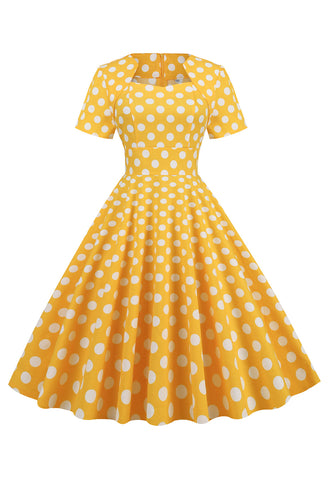 Gelb und Grün Floral Vintage 1950er Jahre Kleid mit Ärmeln