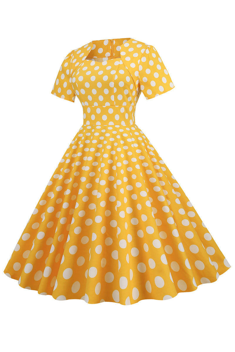 Laden Sie das Bild in den Galerie-Viewer, Gelb und Grün Floral Vintage 1950er Jahre Kleid mit Ärmeln