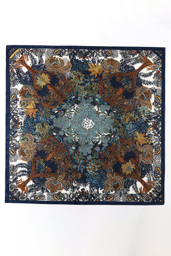 Blauer Blätter bedruckter quadratischer Schal
