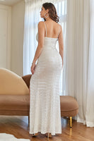 Laden Sie das Bild in den Galerie-Viewer, Aprikosen Meerjungfrau Pailletten Ballkleid mit Schlitz