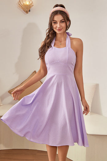 Halter Lavendel Karo Vintage Kleid