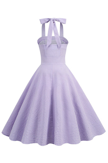 Lavendel Neckholder Plaid Vintage Kleid