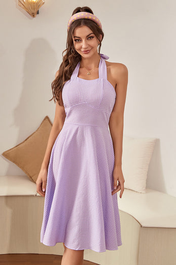 Halter Lavendel Karo Vintage Kleid