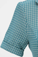 Laden Sie das Bild in den Galerie-Viewer, Vintage V Ausschnitt Blau kariertes Kleid aus den 1950er Jahren