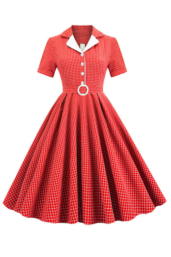 Retro Style Red Plaid Kleid aus den 1950er Jahren