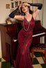 Laden Sie das Bild in den Galerie-Viewer, Rotes Pailletten V-Ausschnitt Langes Kleid aus den 1920er Jahren