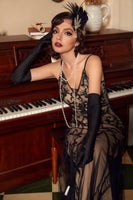 Laden Sie das Bild in den Galerie-Viewer, Pailletten V-Ausschnitt Langes Kleid aus den 1920er Jahren