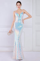 Laden Sie das Bild in den Galerie-Viewer, Dazzle Light Weiß Pailletten Mermaid Ballkleid
