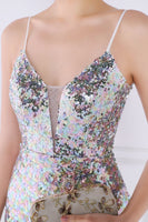 Laden Sie das Bild in den Galerie-Viewer, Dazzle Light Weiß Pailletten Mermaid Ballkleid