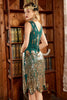 Laden Sie das Bild in den Galerie-Viewer, Etui V Ausschnitt Dunkelgrüne Pailletten Kleid aus den 1920er Jahren