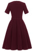 Laden Sie das Bild in den Galerie-Viewer, Burgunder 1950er Jahre Swing Kleid mit Gürtel