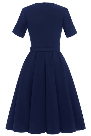 Burgunder 1950er Jahre Swing Kleid mit Gürtel