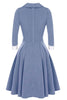 Laden Sie das Bild in den Galerie-Viewer, Graublaues Swingkleid aus den 1950er Jahren mit langen Ärmeln