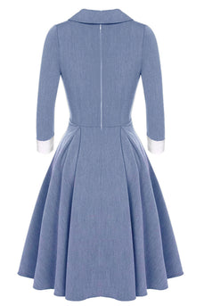 Graublaues Swingkleid aus den 1950er Jahren mit langen Ärmeln
