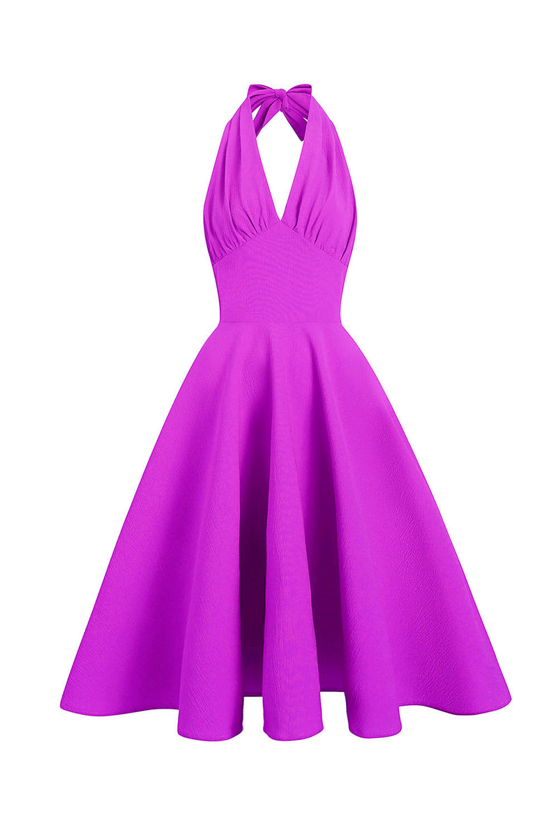 Laden Sie das Bild in den Galerie-Viewer, Fuchsia Neckholder Swing Kleid aus den 1950er Jahren