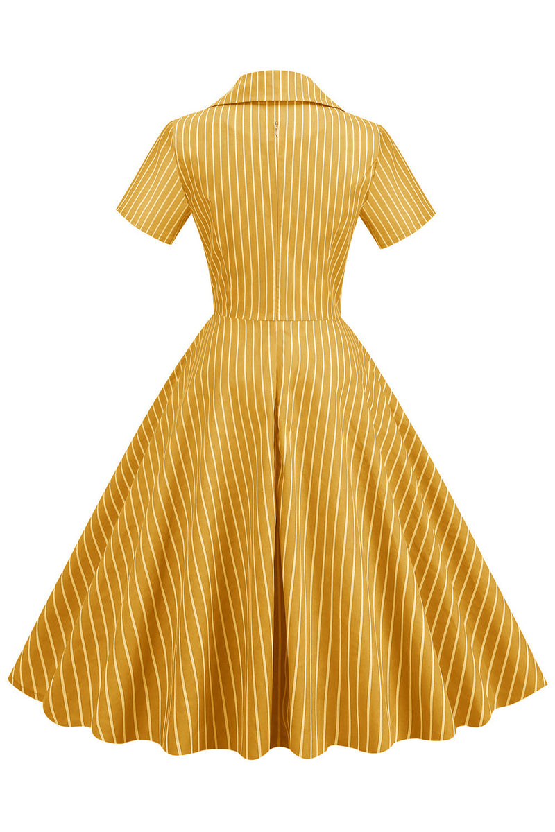 Laden Sie das Bild in den Galerie-Viewer, Streifen Vintage 1950er Jahre Kleid mit kurzen Ärmeln