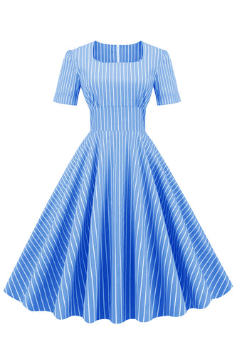 Streifen Kurze Ärmel 1950er Jahre Swing Kleid